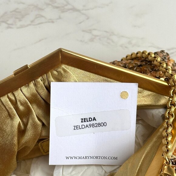 Vintage Mary Norton Zelda Bag, Gold Sequin Evening Clutch, Chain Strap Purse - Picture 8 of 9